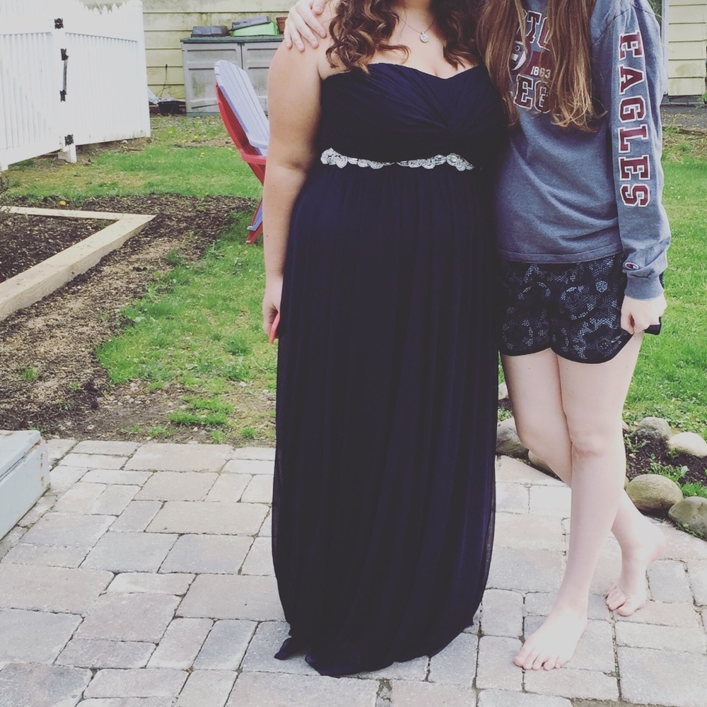 Navy Blue ruched bodice prom dress